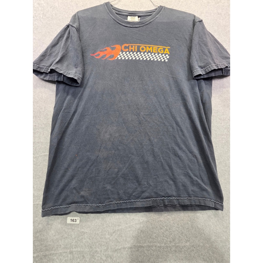 Comfort Colors Chi Omega Sorority Bid Day 2020 Racing Graphic TShirt Mens L Grey